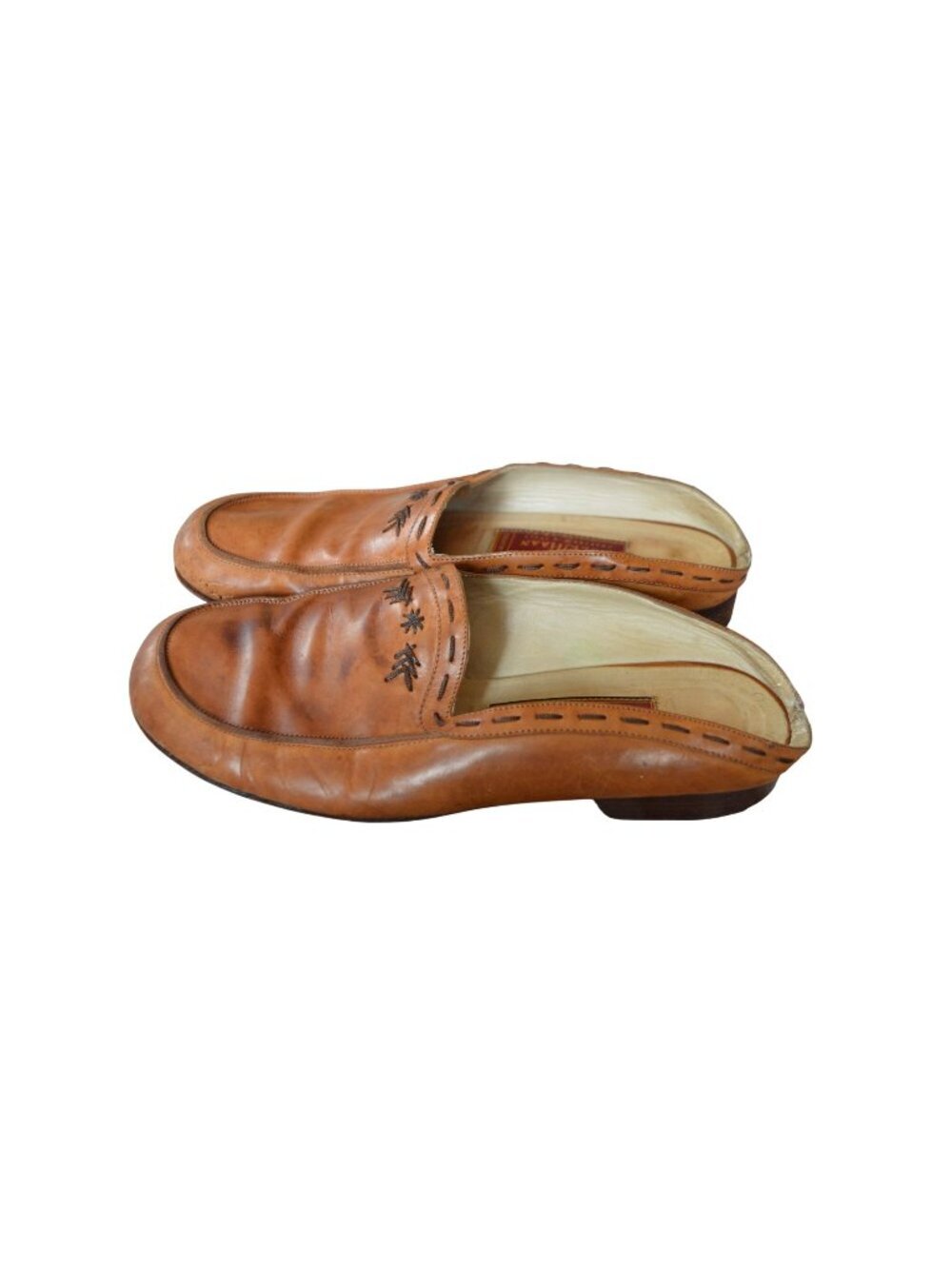 Vintage 70s Cole Haan Brown Leather Mule Loafers Top Stitching Women's Size 7